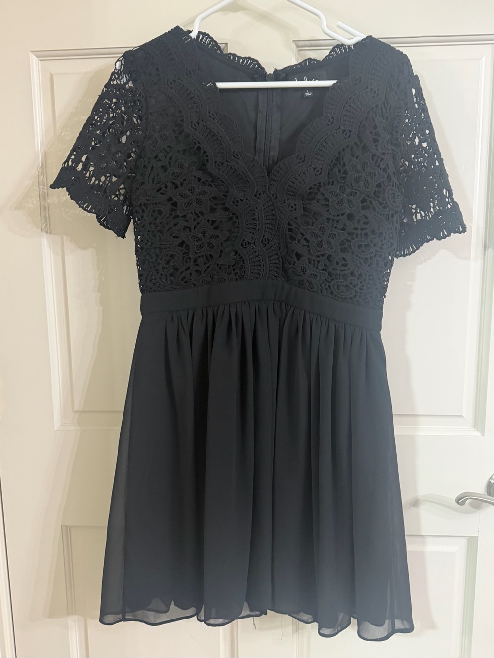 Lulu's Black Crochet Bodice Mini Dress with Chiffon Skirt